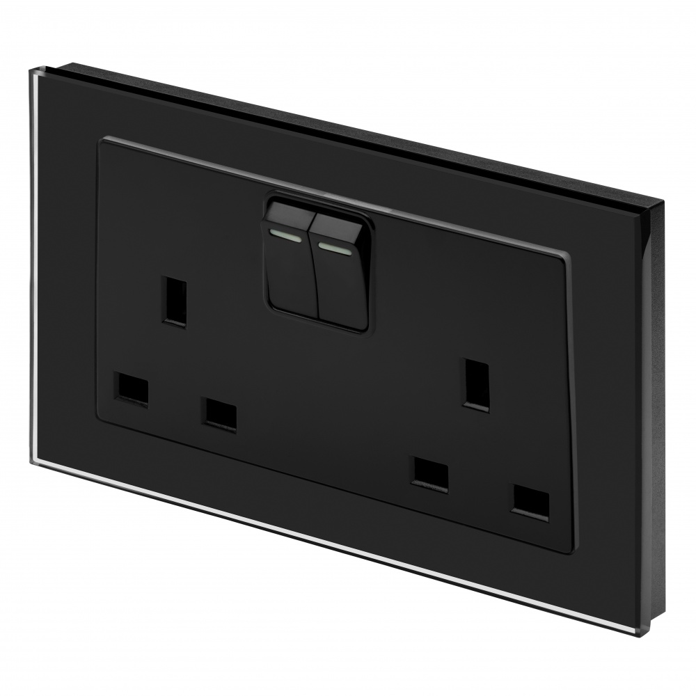 Crystal PG 13A DP Double Plug Socket With Switch Black RetroTouch Light 
